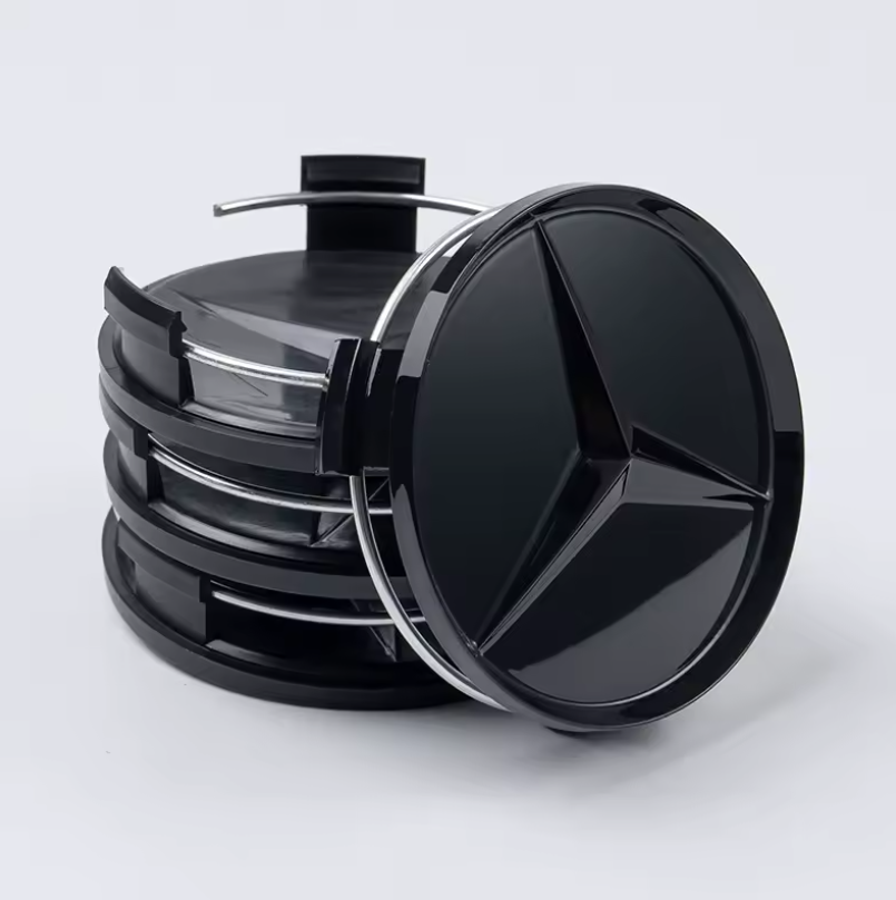 Mercedes čepovi za felge SJAJNO CRNI s konus rubom - 75mm (SET 4kom)